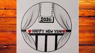 Happy new year 2026 drawing | New year drawing 2026 | Easy circle Scenery drawing for beginners 