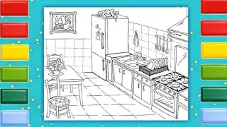 Coloring Kitchen Coloring page | How to colour kitchen coloring page