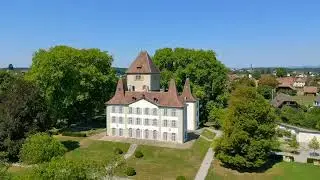 Flight over Jegensdorf Castle in canton of Bern Switzerland