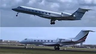Gulfstream Aerospace GIV-X (G450) + GV-SP (G550) takeoff at AMS (Netjets + Starbucks)