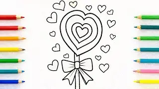 How to draw Heart Lollipop | Valentine Card idea | Easy drawing step by step for kids |@Animagic-13 