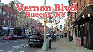 Walking on Vernon Blvd in Queens, New York, USA in New York City | 50th Ave to 44th Ave