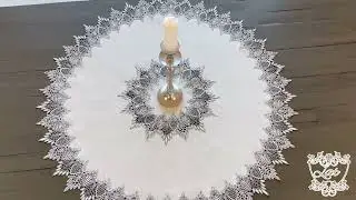 Earth Tone Silver Lace on White Fabric Table Topper 34