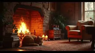 fireplace and soft cat purring sounds (cozy room ambience)