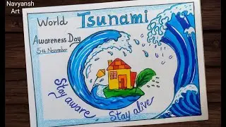 World Tsunami Awareness Day drawing, 5 November / How to draw Tsunami awareness poster easy