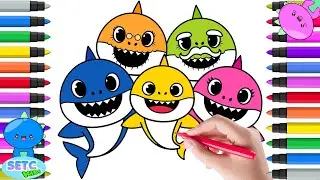 Baby Shark Coloring Book - How To Draw and Color Baby Shark Family - Cute Kids Colouring Page