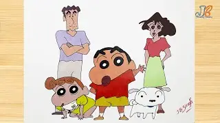 Lesson-2 || Shinchan Family Drawing with Colour|| Color Drawing of Shin Chan Family Easy