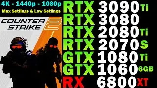 CS2 RTX 3090 Ti | 3080 | 2080 Ti | 2070 S | GTX 1080 Ti | 1060 6GB | RX 6800 XT | Max & Low Settings