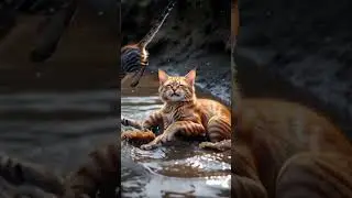 A Mother Cat Fights Strong Currents to Save Her Kittens 😭