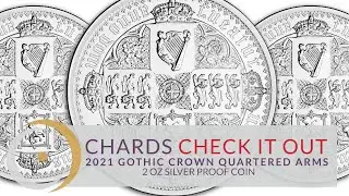 2021 Gothic Crown Quartered Arms 2 oz Silver Proof Coin