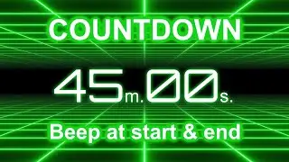 45-Minute Countdown Timer | Start/End Beeps | Neon Green Grid | 4K