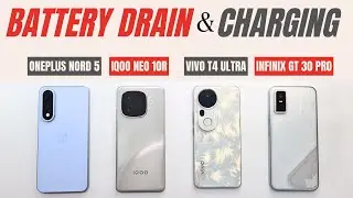 (5G) Battery Drain & Charging: OnePlus Nord 5 vs iQOO Neo 10r vs  VIVO T4 Ultra vs Infinix GT 30 Pro