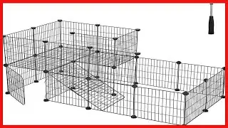 SONGMICS Pet Playpen, Small Animal Playpen with Door, 1.5-Level Metal Mesh Fence with Ramp