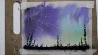 Пейзаж пастелью. Северное сияние.