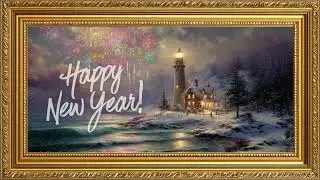 New Year's Eve Fireworks on Beach Vintage Art 4k for Frame TV | Gold Framed Winter Coast Screensaver