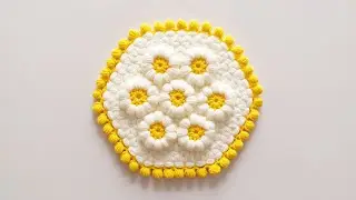 钩针编织，双层泡芙花桌垫，柔软厚实，钩织大的能当坐垫
