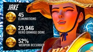 Jake Dominating as Ashe in ranked! 45 elims! [ Overwatch Season 31 Top 500 ]