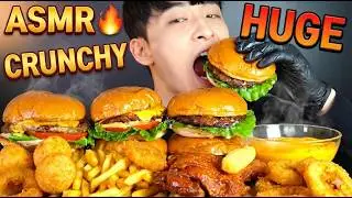 ASMR CRUNCHY FRIED CHICKEN & CHEESEBURGER FEAST (No Talking