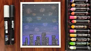 🎇 Happy New Year 2026 | New Year Fireworks | Oil Pastel Art #art #easytutorial #oilpasteldrawing