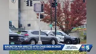 Burlington man injures officer after crashing car into pole downtown