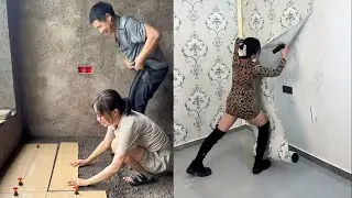 A beautiful girl is giving an artistic makeover to a dilapidated house on a small island