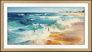 Beach Waves ~ seascape watercolor painting ~ modern framed tv art screensaver