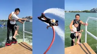For the little boy, this flyboard is definitely a very unforgettable experience, he had so much fun!