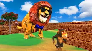 Gorilla, Monkey Vs Giant Lion Escape from PC Maze Game | Funny Monkey Collects Watermelons