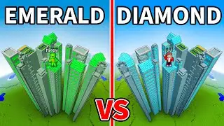 JJ and Mikey: DIAMOND vs EMERALD Tallest Village Battle in Minecraft - Maizen