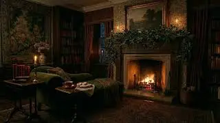 Cozy Victorian Christmas Fireplace 🔥 Dark Academia Sitting Room | Crackling Fire & Relaxing Sounds