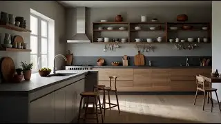 Красивые минималистичные идеи для кухонных полок с открытыми стеллажами.