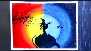 Easy Shri Krishna painting tutorial || Lord Krishna night sky painting