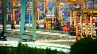 Singapore, busy harbor, miniature theme, time lapse