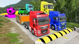Flatbed Truck McQueen | Transportation with Truck - Pothole vs Car #1111 | BeamNG.Drive Gameplay