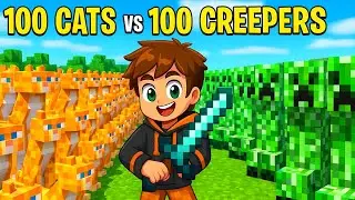 100 cats VS 100 creepers || War battle 🤯 in Minecraft world 
