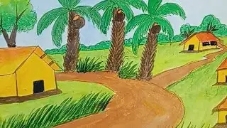 How to draw village beautiful house scenery drawing.  Villages  sceney  drawing. 