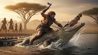 Epic Primal Warrior Rides Giant Crocodile &ndash; Axe vs Jaws in Savage River Battle