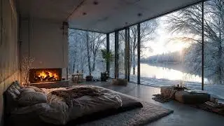Snowstorm Wind with Fireplace in Room | Ultra Cozy Winter Sounds for Deep Sleep & Relaxing Nights