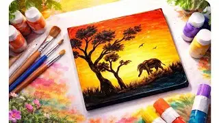 Aesthetic Sunset 🎨 painting | Easy Acrylic painting #art #painting #acrylicpainting