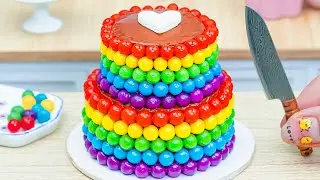 Amazing Miniature Rainbow Chocolate Candy Heart Decorating 🌈 Tiny Rainbow Cake By DIY Cakes