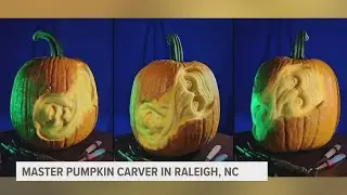 A master pumpkin carver in Raleigh, NC shows off his creations