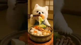 Pome-chan Eats Giant Seafood Hot Pot🍲🦐｜Cute Puppy ASMR｜巨大海鮮鍋を食べるポメちゃん🍲🦐포메짱 해물 전골 먹방