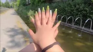 Green and grey nail art on natural nails by our model Jadez (june 2025)