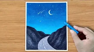 Oil Pastel Drawing - Moonlight 🌙 Night Easy Drawing With Oil Pastel Tutorial