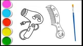 How to Draw and Color Hair Dryer & Hair Comb | Step by Step | Drawing for kids 