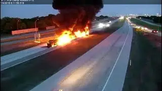 Dramatic crash of a truck smashing into a barrier