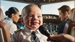 Baby at the controls of an airplane