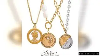 Yhpup Cast Fashion Gold Color Portrait Queen Coin Stainless Steel Chain Pendant Necklace Charm Trend