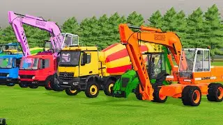 TRANSPORTING EXCAVATOR MIXER TRUCK TRACTORs Backhoe loaders Beamng.Drive Game FARMING SIMULATOR 22