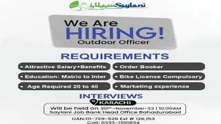 SayIani Welfare Hiring Outdoor Officer and Order Booker - Interviews 30 Nov 23 10Am Bahadurabad khi